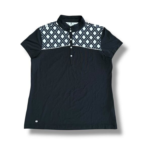 Daily Sports Golf Polo Shirt Women’s XL Black White Geometric Print Short Sleeve - Picture 1 of 11